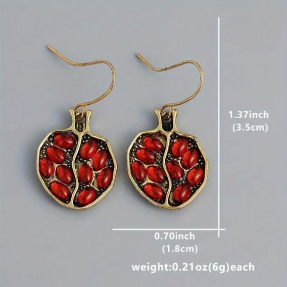 NEW Persephone Garnet Red and 14K Gold Plated Pomegranate Fruit Drop Earrings - Picture 5 of 5
